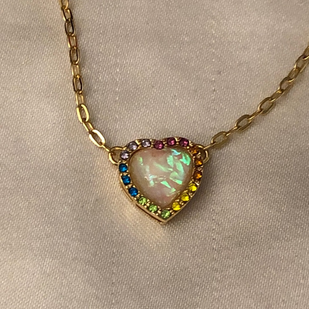 Kurt Geiger London Gold Tone Opal Heart Rainbow Crystal Pendant Necklace NWT - Picture 9 of 14